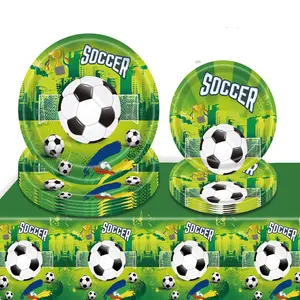 Jogo de utensílios de mesa para festas com tema de futebol, conjunto de guardanapos para crianças e meninos, decoração de festas de aniversário