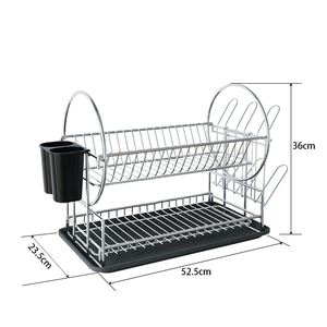 Égouttoir à vaisselle moderne et minimaliste à 2 niveaux pour cuisine, organisateur de comptoir gain de place avec porte-couverts - Product Image 6