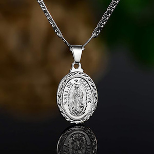 Collana con ciondolo ovale per uomo e donna, catena a maglie, gioielli alla moda, regalo per l'uso quotidiano - Product Image 1