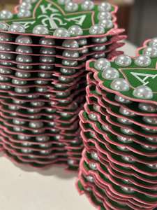 特注手作り3D真珠アイビーシールド刺繍パッチに縫い付けられた鉄にパッチソロリティピンクとグリーンダイパッチジャケット帽子用 - Product Image 5