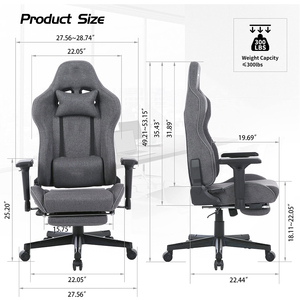 Chaise de jeu Chaise de bureau en <span class=keywords><strong>tissu</strong></span> pour ordinateur Chaise de bureau Vidéo Lumbar Racing Swivel Recliner Task <span class=keywords><strong>Gamer</strong></span> Chaise de jeu vidéo Hauteur réglable - Product Image 2