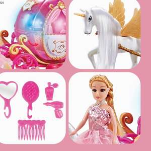 Hermosos Regalos, Muñeca Princesa <span class=keywords><strong>de</strong></span> Plástico, Juguete Eléctrico <span class=keywords><strong>de</strong></span> Caballo y Carruaje Rosa Calabaza con Luz y Música - Product Image 4