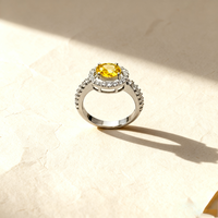 KAAN JEWELRY Damen 925 Silber Rhodinierter Ring mit gelbem Quadrat Zirkon Trendy Design für Geschenk anlässe