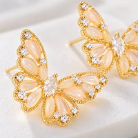 KAVNAR Boucles d'oreilles papillon zircon rose laiton doré or 14K brillantes