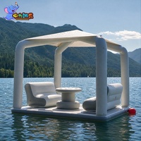 Cabaña Flotante Inflable Comercial con Toldo, Plataforma de Descanso Acuática para Resort, Lago, Club de Playa