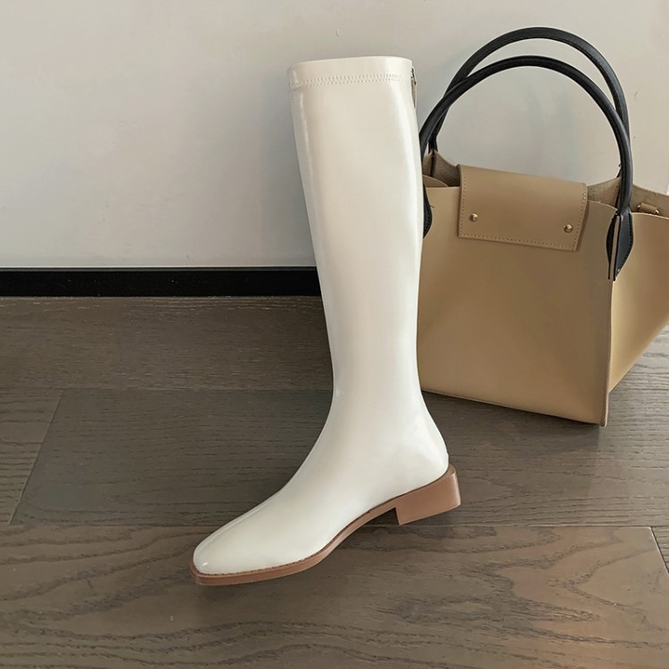 New 2021 wear resistant and non-slip leather knee boots low heels solid color boots for women Tall rib knight boots