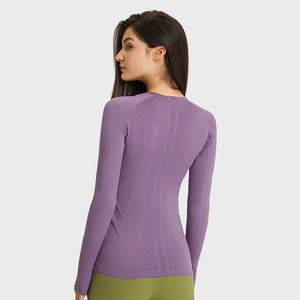 Ropa de Fitness para mujer, camiseta de <span class=keywords><strong>yoga</strong></span> de manga larga sin costuras de compresión para gimnasio, color sólido - Product Image 3