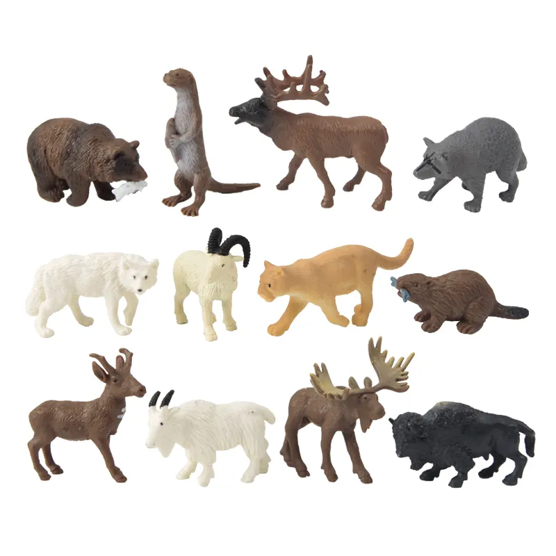 High Quality Animals Figures mini Wild Zoo Funny Farm Animal Plastic Figurines Mini Educational Toys Play set 12Pcs For Kids