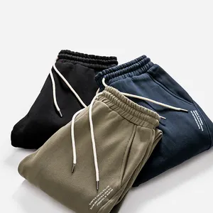 Pantalones de chándal de algodón orgánico para hombre, pantalón de gimnasio personalizado de cintura alta, talla grande, unisex