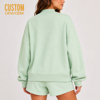 Ensemble 2 pièces décontracté pour femme : Sweat-shirt oversize à col montant brodé personnalisé et short en coton molletonné – Fabricant