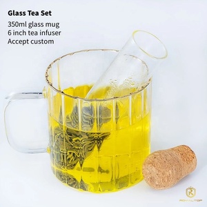 Ingrosso coperchio di sughero teiera forma di tubo borosilicato di vetro <span class=keywords><strong>infusore</strong></span> per tè <span class=keywords><strong>con</strong></span> 350ml tazza <span class=keywords><strong>da</strong></span> tè di vetro - Product Image 3