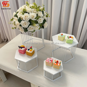 JINDY Présentoirs hexagonaux en métal blanc pour gâteaux et desserts – Ensemble de décoration de table pour cérémonies - Product Image 3