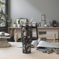 40 oz H1.0 Flowstat Handle Tumbler Tasses de voyage en acier inoxydable à motif de vache Bouteilles thermos réutilisables Tasses de style américain
