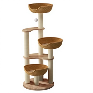 Lit pour chat en rotin et bois massif OEM, arbre à chat avec griffoir en sisal résistant aux rayures – Compact et peu encombrant pour les petites maisons et les chats multiples - Product Image 1