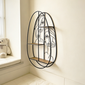 Étagère murale ovale en fer avec motif abstrait de visage, support mural à 3 niveaux pour pots de fleurs, pour salon et entrée - Product Image 2