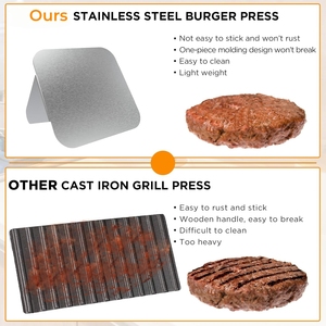 Presse à hamburgers en acier inoxydable avec fond plat, conception monobloc pour <span class=keywords><strong>la</strong></span> préparation de galettes de viande antiadhésives en cuisine ou au barbecue en plein air - Product Image 2