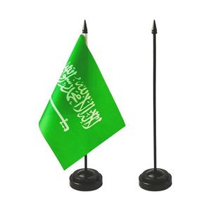 Wholesale Custom Stick Small <b>Mini</b> Saudi Arabian <b>Desk</b> Flag Set Saudi Arabia Office Table Decoration Flag With Stick and Base - Product Image 2