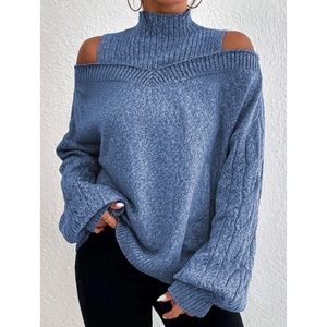 Nouveau pull ample sans bretelles à col mi-haut pour femme, tendance - Product Image 3