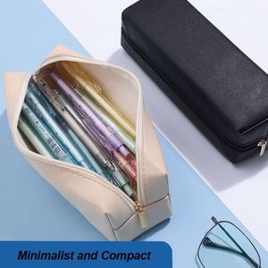 Large Capacity Soft PU Leather Student Pencil <b>Bag</b> with Zipper Closure Light Weight & Portable Fashion Design <b>School</b> Use - Product Image 4