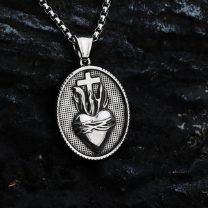 Stainless Steel Men's Pendant <b>Cross</b> Heart Charm Themed Necklace Gift - Product Image 4