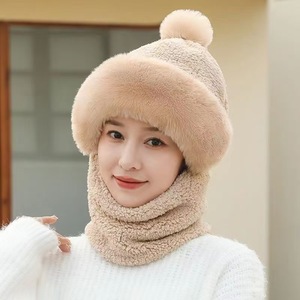 Gorro de esquí de invierno para mujer con pompón, forro polar, protector de cuello cálido, a prueba de viento, cubre todo el rostro, gorro de felpa para adulto - Product Image 1