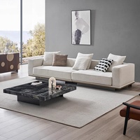 Ensemble de canapés d'angle de luxe Horizon, style minimaliste italien, tissu en coton et lin, fauteuil, structure en bois, éponge, personnalisable, grand appartement