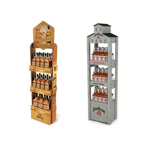 Wooden Display Hot Selling Modern Wooden Wine Display Shelf Floor Stand And Rack Customized Logos For Store Display Stands