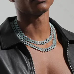Hot Selling Hip Hop Iced Out Fully Diamond Cuban Necklace Men Woman Zircon Bracelet Jewelry Set 15mm Link Chain