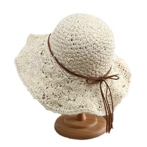 Bow Foldable Sun Hat Seaside Beach <b>Sunscreen</b> Large Brim Hat Handmade Crochet Straw Hat for Spring and Summer - Product Image 4