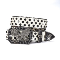Cinturón Punk Transfronterizo Estilo Europeo Americano con Incrustaciones de Diamantes de Imitación y Lentejuelas con Diseño de Águila, Moda Rock para Hombres y Mujeres, Aleación