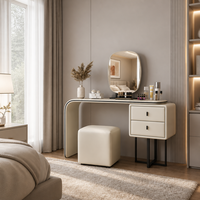 Table de toilette de luxe en chêne massif durable, couleur crème, pour chambre à coucher, coiffeuse moderne minimaliste en cuir avec rangement