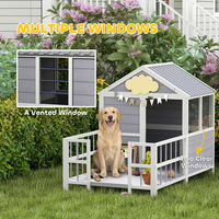 Caseta Premium para Perros de Exterior de 61 Pulgadas, Color Gris Madera, con Techo Impermeable, Marco Elevado, Ventilación y Ventanas de Visión, para Todas las Estaciones, Tamaño Pequeño