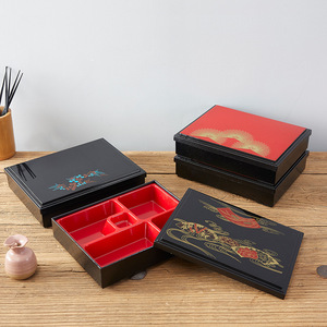Japanese Style Bento <b>Box</b> Black Rectangular Sealed Lid <b>Lunch</b> <b>Box</b> With <b>Compartment</b> For Sushi And Nutritional Meals - Product Image 1