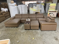 Sofa kulit ruang tamu mewah, Sofa bentuk L kursi tunggal cerdas dengan dudukan, Speaker Modern, Sofa sudut samping meja