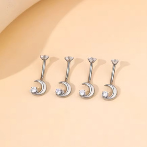 <b>Titanium</b> Navel Ring Heart Shape Zircon Inlaid Body Jewelry For Women Piercing <b>Studs</b> ASTM F136 - Product Image 4
