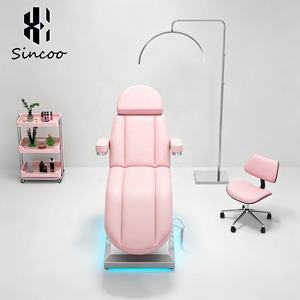 Cama de Estética Eléctrica de Lujo, Color Rosa, Moderna, de Cuero PU, con Base de Acero Inoxidable, 3 Motores, Reclinable, para Tratamientos Faciales y de Pestañas - Product Image 4