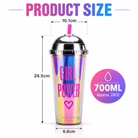 Gobelet en plastique à paillettes avec logo personnalisé et paille, double paroi, pour fête arc-en-ciel, cadeau, réutilisable, promotionnel