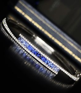 Xinfly Luxury Sapphire Natural Diamond Square & Round Cut 18k Pure Gold <b>Bangle</b> <b>Bracelet</b> - Product Image 5