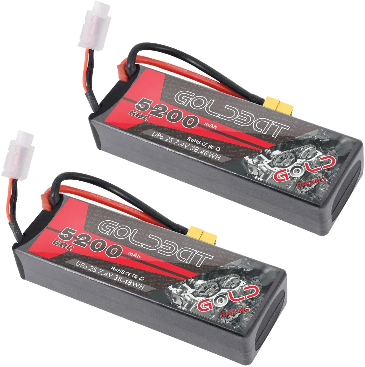 GOLDBAT Factory 60C 2S 5200mAh 7.4V Rechargeable Lipo Lithium Battery Pack for RC Racing Car/Truck/Boat Toys