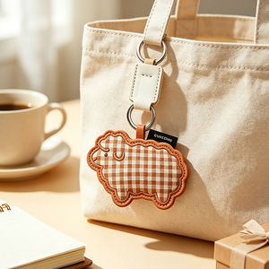 Cute Sheep Bag Charm Gingham Plush Keychain with Braided Rope Wrist Strap for <b>Handbag</b> Purse <b>Backpack</b> Decoration - Product Image 5