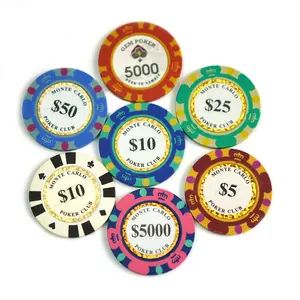 Vente en gros Marqueur de balle de golf Casino de Monte Carlo 40mm Jetons de poker en céramique personnalisés ABS métal argile avec logo personnalisé