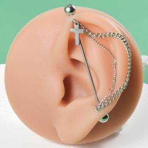 1Pc Industriële Barbell Ring Rvs Oor Kraakbeen Bar Studs Oorbellen Chirurgisch Staal Zirkoon Ketting Hanger Mode Lichaam - Product Image 2