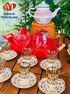 Juego de tazas de café de vidrio de Ramadán, caja de regalo, botellas de vidrio árabe, etíope, cerámica y porcelana, Habesha dorado a granel - Product Image 2