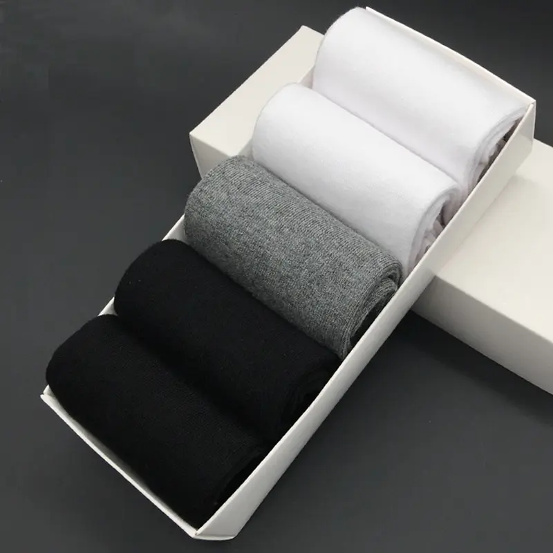 OEM black white gray mens socks in box plain business custom logo dress sock