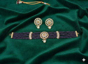 Conjunto de Collar de Gargantilla con Cuentas de Estilo Antiguo y Alto Pulido Dorado, Joyería Tradicional Elegante para Fiestas para Mujer - Product Image 5