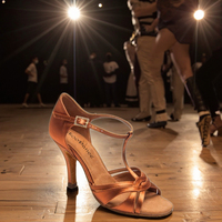 Femmes 8.5cm talon marron Satin Latin Salsa chaussures de danse de salon Durable semelle en daim souple modèle 3506