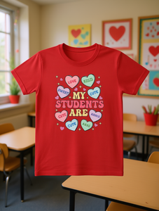 T-shirt per l'insegnante per San Valentino, girocollo, manica corta, tessuto morbido, design a cuore, stampa carina, per donna, abbigliamento primavera-estate - Product Image 2