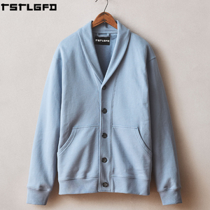 Oem Odm <b>Shawl</b> <b>Collar</b> <b>Cardigan</b> <b>Men</b> Light Blue Five Button Patch Pocket Ribbed Cuff Streetwear <b>Men'S</b> Sweaters Manufacturers Bulk - Product Image 3