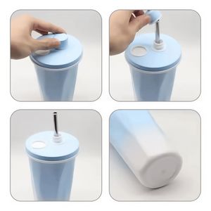 Nouvelle conception – Gourde isotherme en acier inoxydable 650/750 ml avec paille et bouchon magnétique – Bouteille d'eau sport portable – Mug à café pour voiture - Product Image 3