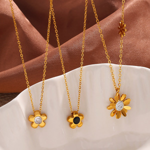 Collier avec pendentif fleur en alliage de zinc, serti de pierres, bijoux tendance pour femmes - Product Image 3